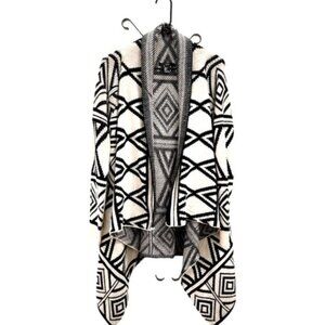 Forever 21 Geometric Knit Cardigan – Tribal Monochrome Drape, Size L